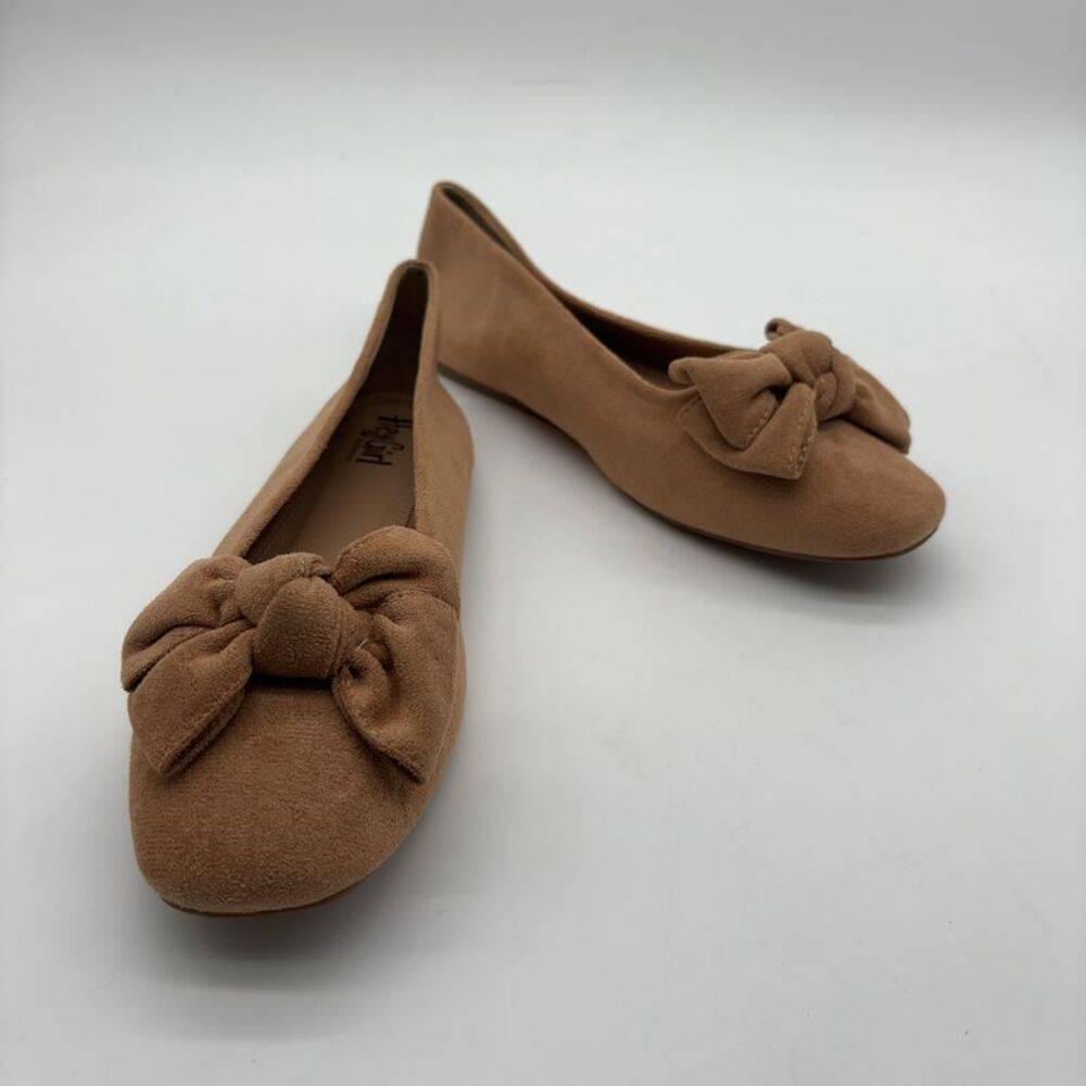 Madison Knotted Bow Detail Flat-camel faux suede